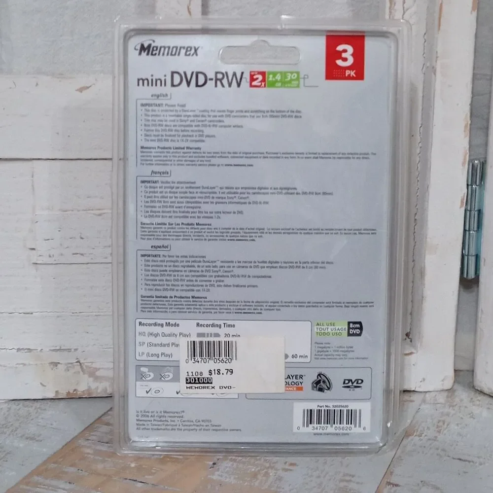 Memorex Mini DVD-RW 3 Pack 2X 1.4GB 30 min Single Sided DVD Camcorder New 2006